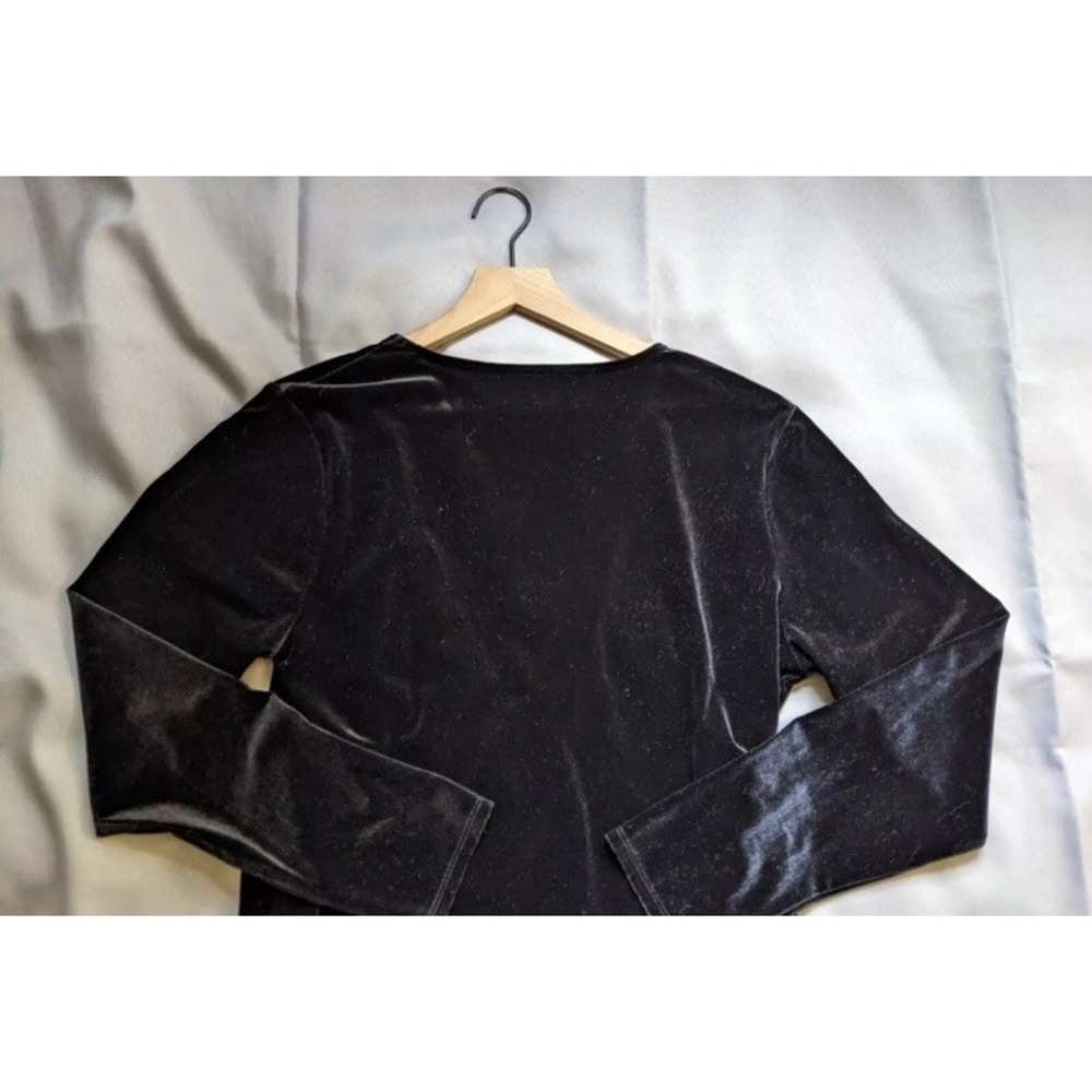Sundance Black Velour Top L Faux Wrap Stretch Whimsigoth Boho Chic Classic - Picture 6 of 13